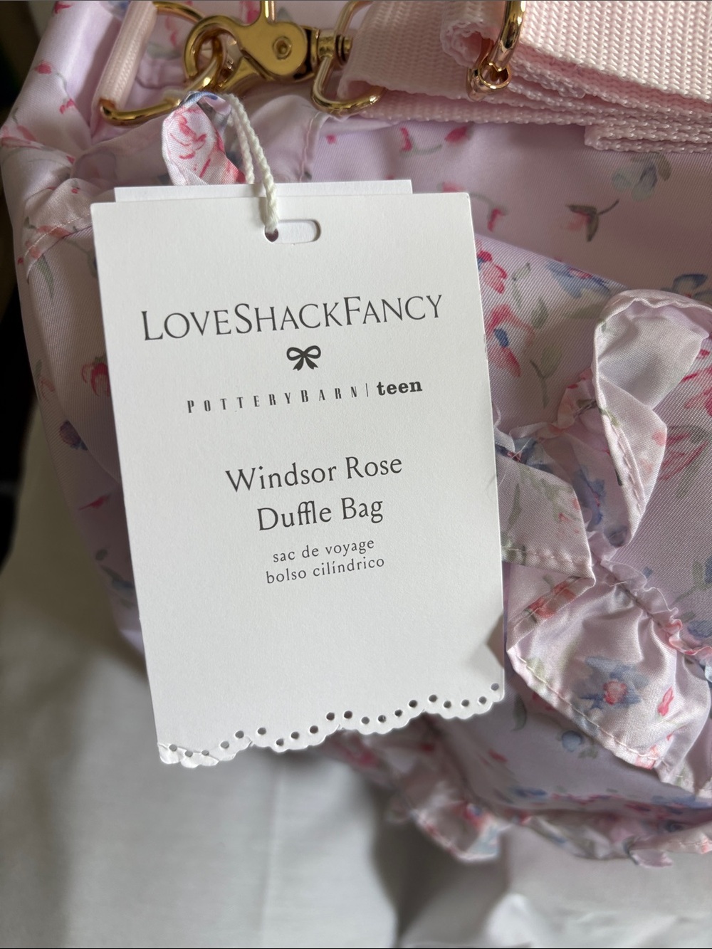 LoveShackFancy X PotteryBarn Light Pink Floral Ruffle Travel Duffel - Picture 2 of 6